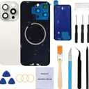 Rear Back Glass Replacement for iPhone 15 Pro Max 6.7-inches + Pre-Installed Plate and Camera Frame and Lens + Reparing Tool Kit (White Titanium)
