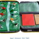 Portable kids toys storage bag with alloy toy cars, simulated dinosaurs, building blocks, base plates and a city road map. Educational travel toy set, suitable as a birthday gift for children aged 3-6