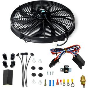 BLACKHORSE-RACING 16" 16 inch Electric Radiator Fan High 3000 + CFM Thermostat Wiring Switch Relay Kit Black