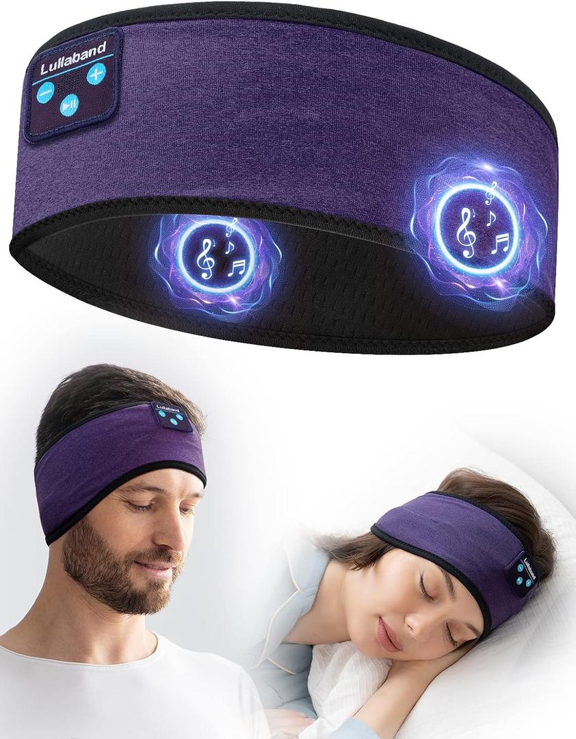 Bluetooth Headband - Sleep Headphones for Side Sleepers, Comfortable Headband with Thin Speaker, Microphone, Handsfree Gift (Dark Purple)