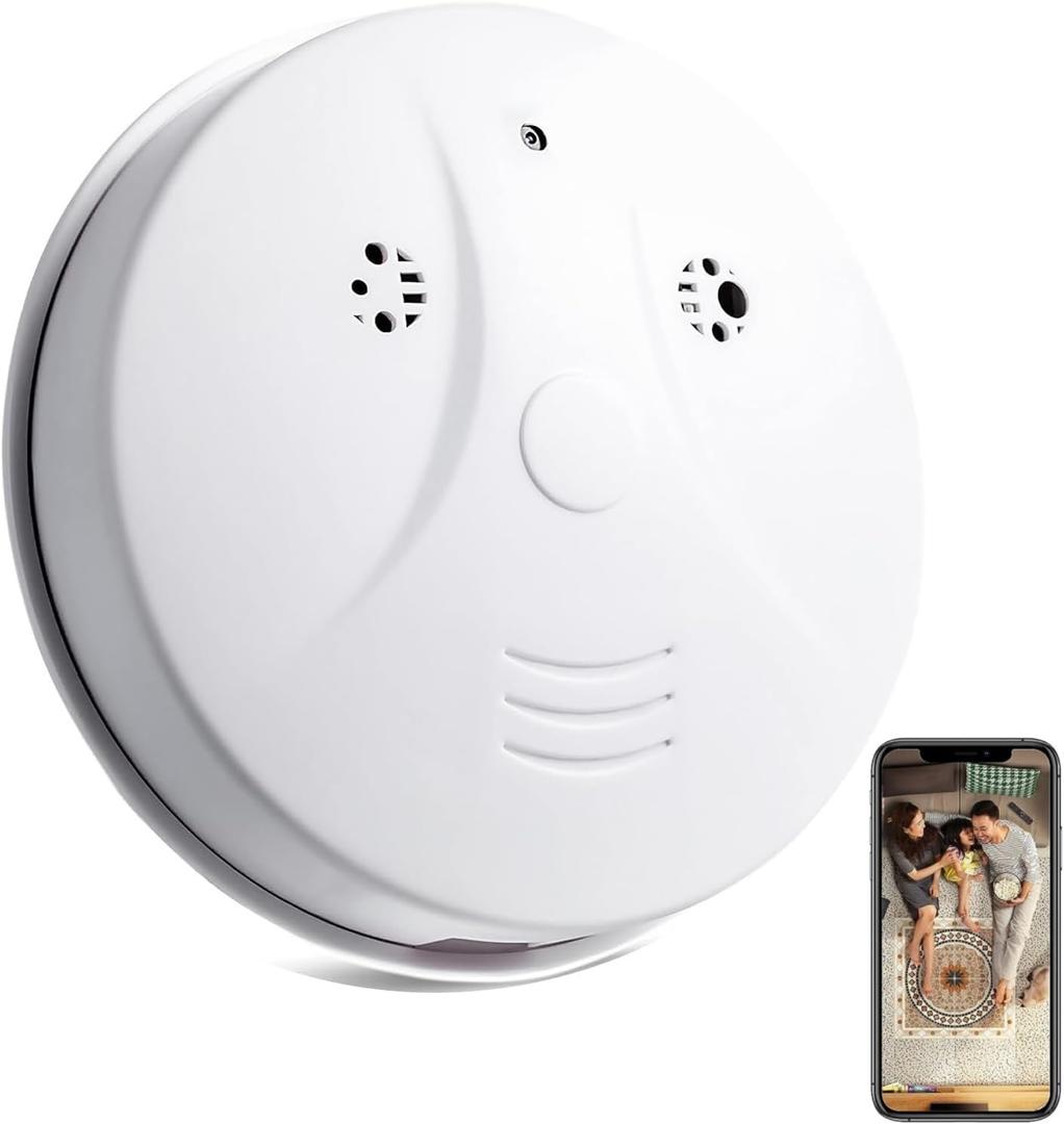 Security Camera Smoke Detector Hidden Camera 1080P WiFi Indoor Camera with Night Vision Motion Detection Real-Time for Home Office Safety