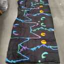 Cute Cat Kids Comforter Neon Rainbow Line Cat Bedding for Girls Boys Teen Cartoon Kawaii Cats Toddler Bed Colorful Animals Quilt Reversible Black, Size 82" x 82"