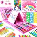 homicozy Art Supplies for Kids,Drawing Kits Unicorn Art Case Coloring Set with Double Sided Trifold Easel,Crayon,Colored Pencil,Marker,Coloring Book,Stencil,Sticker,Drawing Stuffs Gifts for Girls 4-12