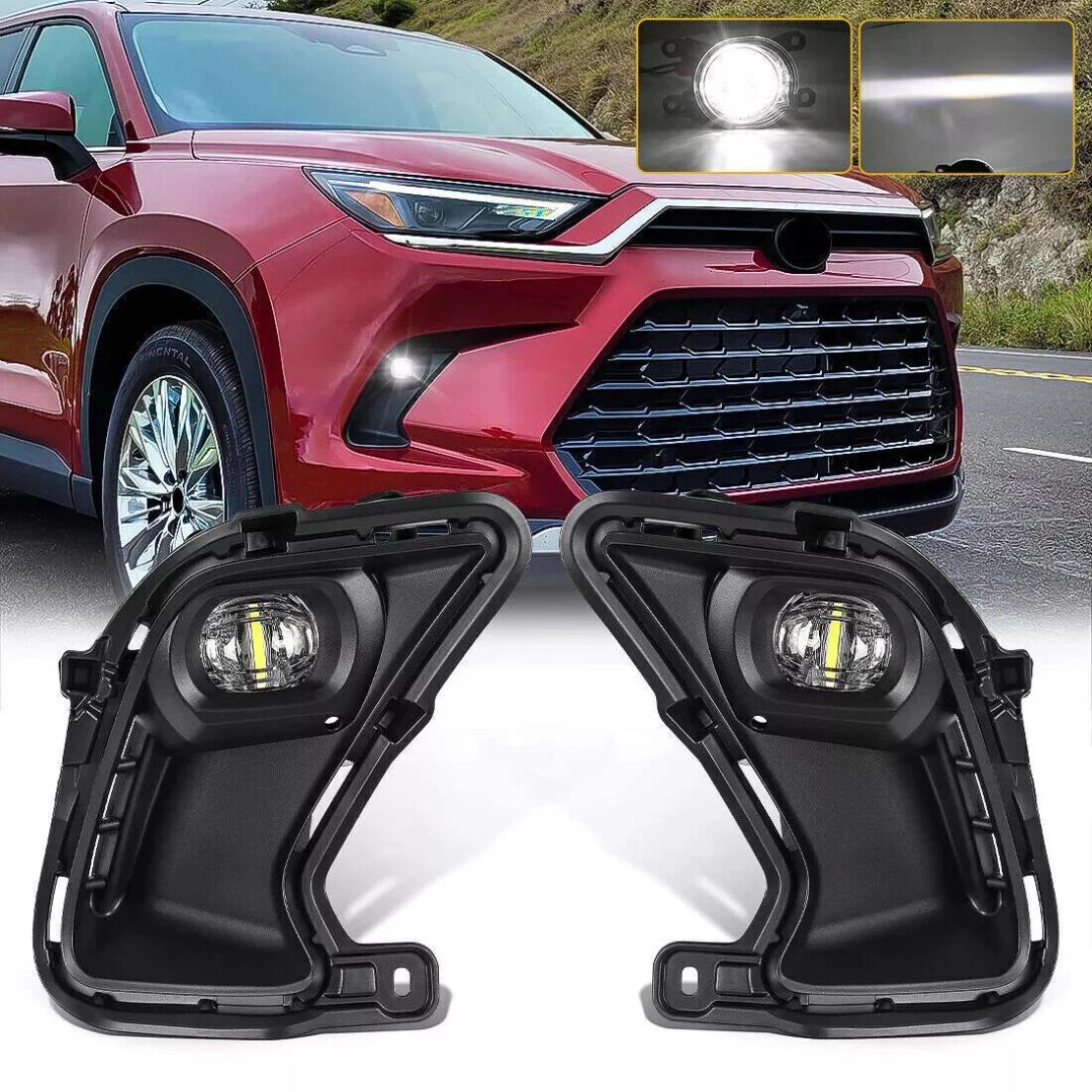 LED Fog Lights For Toyota Grand Highlander 2024 2025 Front Bumper Fog Lamp Assembly With Bezels Harness Switch