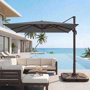 Kingdura 10' X 10' Cantilever Patio Umbrella with Base Included, Large Square Aluminum Outdoor Offset Umbrella with 360-degree Rotation, 4 Position Tilt, UV Protection for Pool Deck Garden Patio (Grey)
