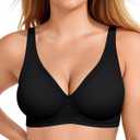 OEAK Womens Deep V Bras Wireless Comfortable Bra Supportive No Underwire Bras Tshirt Push Up Bralettes Plunge Seamless Bra (X-Large, Carbon Black)