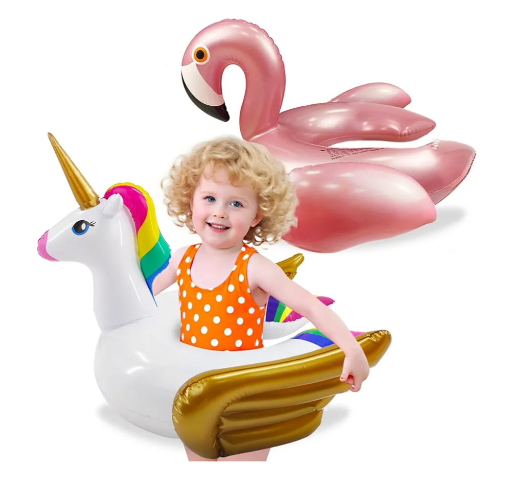 iGeeKid 2 Pack Kids Pool Float Unicorn Flamingo Swim Floats for Toddlers Age 3-8 Years Pool Toys for Kids Inflatable Floaties Tubes Unicorn Swimming Split Ring Ride On for Girl Summer Beach Supplies