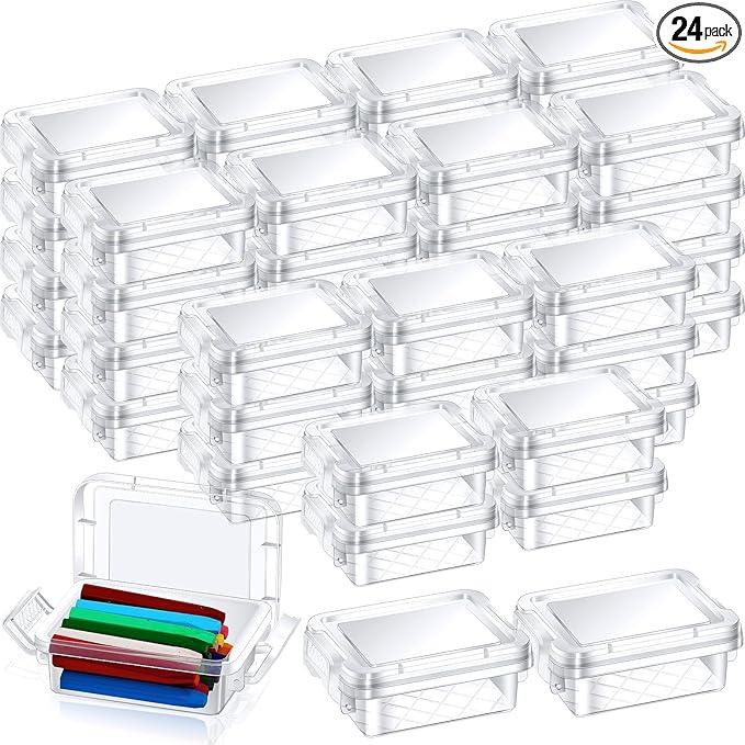 24 Pack Mini Plastic Storage Bins with Lid, 4.5"×3.1"×1.8" Clear Latch Small Storage Box Stackable Organizer Container for Crafts, Jewelry Beads, Office Supplies