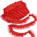 Pandahall 21.8 Yards Satin Organza Lace Edge Trim 2-Layer Gathered Ruffle Chiffon Ribbon 1-5/8 Inch Red Pleated Edging Trimmings Fabric for Cloth Sewing Embroidered Applique Wedding Party Decor