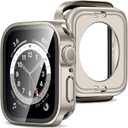 Amizee 2 in 1 Case [2-Pack] Compatible with Apple Watch Series 9 Series 8 Series 7 45mm with Built-in Screen Protector, Straight Edge Hard PC Full Body Protective Cover for iWatch 45mm, Starlight