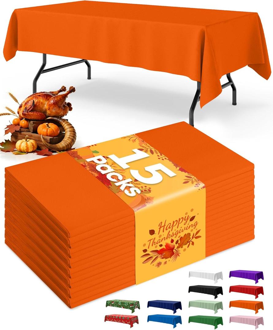 Niuara Orange Plastic Table Cloth Rectangle Table 15 Pack, 54''108'' Tablecloth for 6ft Tables, Table Cloth for Disposable Use, Table Cover for Holiday Party, Gathering