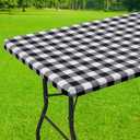 Smiry Rectangle Picnic Table Cloth, Elastic Waterproof Fitted Vinyl Tablecloths, Flannel Backed Buffalo Plaid Table Covers for Dining, Camping, Outdoor (Black and White, 30" x 72")