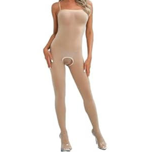 FiwoXam Women's Bodysuits Pantyhose Bodystocking Ultra Shimmery Stretch Toe to Bust Crotchless Body Stocking Lingerie (Nude)