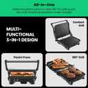 Chefman Panini Press Grill and Gourmet Sandwich Maker Non-Stick Coated Plates, Opens 180 Degrees to Fit Any Type or Size of Food, Stainless Steel Surface and Removable Drip Tray, 4 Slice, Black