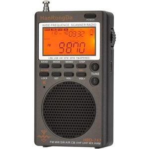 HRD-747 SSB Shortwave Radio FM MW SW CB AIR VHF UHF UBD WX Wide Frequence Receiver with NOAA Alert and Sleep Timer, HanRongDa FM Stereo Rechargeable Digital Radios with Clock and 9.7ft Wire Antenna