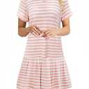 Alaster Queen Women’s Summer T Shirt Pleated Dress 2025 Short Sleeve Casual Pink Stripe Swing Tunic Dress with Pockets, XL