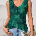 ZESICA Women's Summer Going Out Tops Sleeveless V Neck Floral Y2K Shirts (Green, S)
