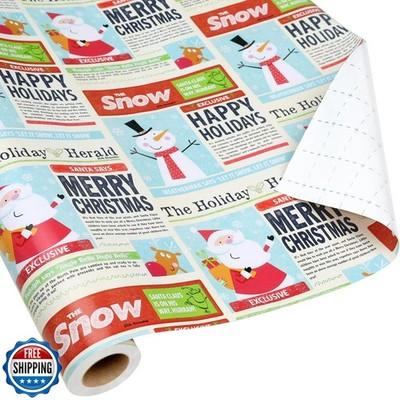 BIOBROWN Vintage Christmas Wrapping Paper Jumbo Roll with Trim Ribbon 30 Inch