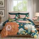 DJY 7 Pieces Green Floral Comforter Set Bed in a Bag Queen, Boho Botanical Comforters Sets with Sheets Set, Soft Microfiber Farmhouse Bedding Set for All Season(90''x90'')