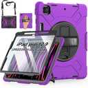 Case for iPad Pro 12.9 2022/2021/ 2020/2018: Cover for iPad Pro 12.9 6th/ 5th/ 4th/ 3rd Generation with Screen Protector- Stand- Pencil Holder- Handle- Shoulder Strap Purple