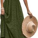 Milumia Women's Summer V Neck Backless Maxi Dress Boho Spaghetti Strap A Line Flowy Beach Long Sundress, L