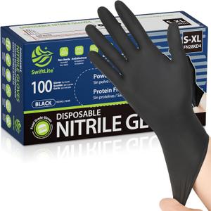 SWIFTLITE Black Nitrile Gloves, Food Safe Disposable Gloves Latex Free, Rubber Gloves Powder Free for Cooking, Kitchen Clean (03-black(large 100))