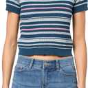 UNIONBAY Women's Kensington Stripe Short Sleeve Crewneck Sweater (Medium, Moody Blue)