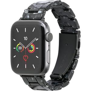 MAIRUI Resin Watch Band Compatible with Apple Watch for Women Men 41mm/40mm/38mm Series 9/8/7/6 SE Slim Bands Strap Bracelet Wristband for iWatch 5/4/3/2/1/Ultra/Ultra 2(Black)