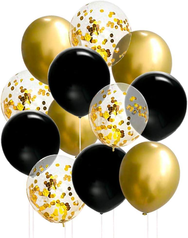 JOJO FLY 50 Pcs 12 Inches Black and Gold Balloons, Gold Confetti Balloons, Gold Metallic Balloon, Hollywood, Birthday Party Decorations, Graduation Balloon Garland Arch Kit, New Years Eve Decorations