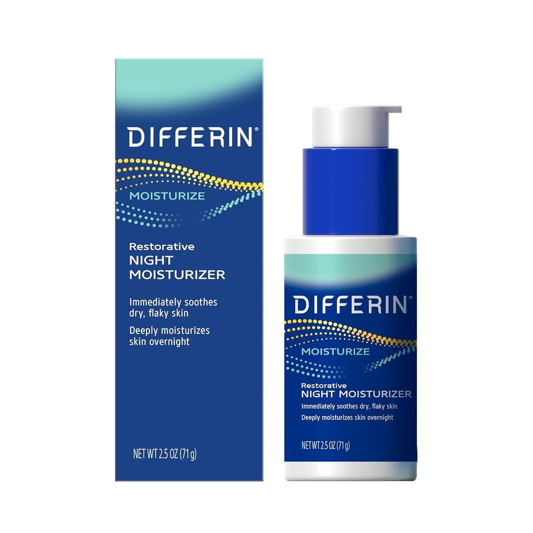 Differin Night Cream with Hyaluronic Acid, Restorative Night Moisturizer by the Makers of Differin Gel, Gentle Skin Care for Acne Prone Sensitive Skin, 2.5 oz 