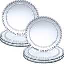 Suclain 6 Pcs Mirrored Glass Charger Plates 13 Inch Silver Mirror Plates Round Chargers for Dinner with Diamond Rim Settings for Wedding Birthday Party Events (Round Diamond Rim), 13 inches/ 33 cm