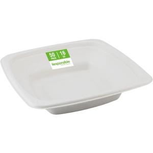 Responsible Products 100% Compostable Square Serving Bowls, 16 oz Disposable Paper Bowls, Microwave Safe, Freezer Safe, Soup Safe, No Plastic, Eco-Friendly, Tree-Free, No PFAS. White (50 Count)