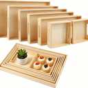 Aodaer 7 Pieces Wooden Trays, Wooden Nested Serving Trays, Rectangular Shape Wood Serving Tray with Handles for Kitchen Party Dinner Snacks