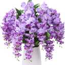 Artificial Hanging Flowers Spring Fake Flower for Vase, 2Pcs Light Purple Silk Wisteria UV & Fading Resistant Faux Flowers for Centerpiece Table, Bedroom Kitchen Living Room Bathroom