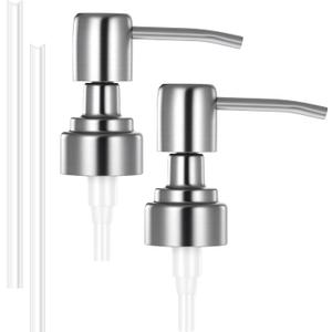 2 PCS Soap Dispenser Pump Replacement, Silver Stainless Steel Soap Pump Replacement Head, Kitchen and Bathroom Soaps Dispenser Pumps for Lotion Bottles, Standard Diameter 28/400 Neck Size