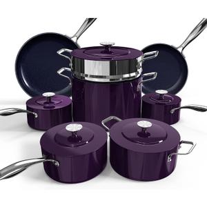 Nuwave Lux 13pc Forged Lightweight Cookware Set PFAS Free, Healthy G10 Duralon Ceramic Coating, Ultra Non-Stick, Stay-Cool Handles, Works on All Cooktops & Induction Ready, Multiple