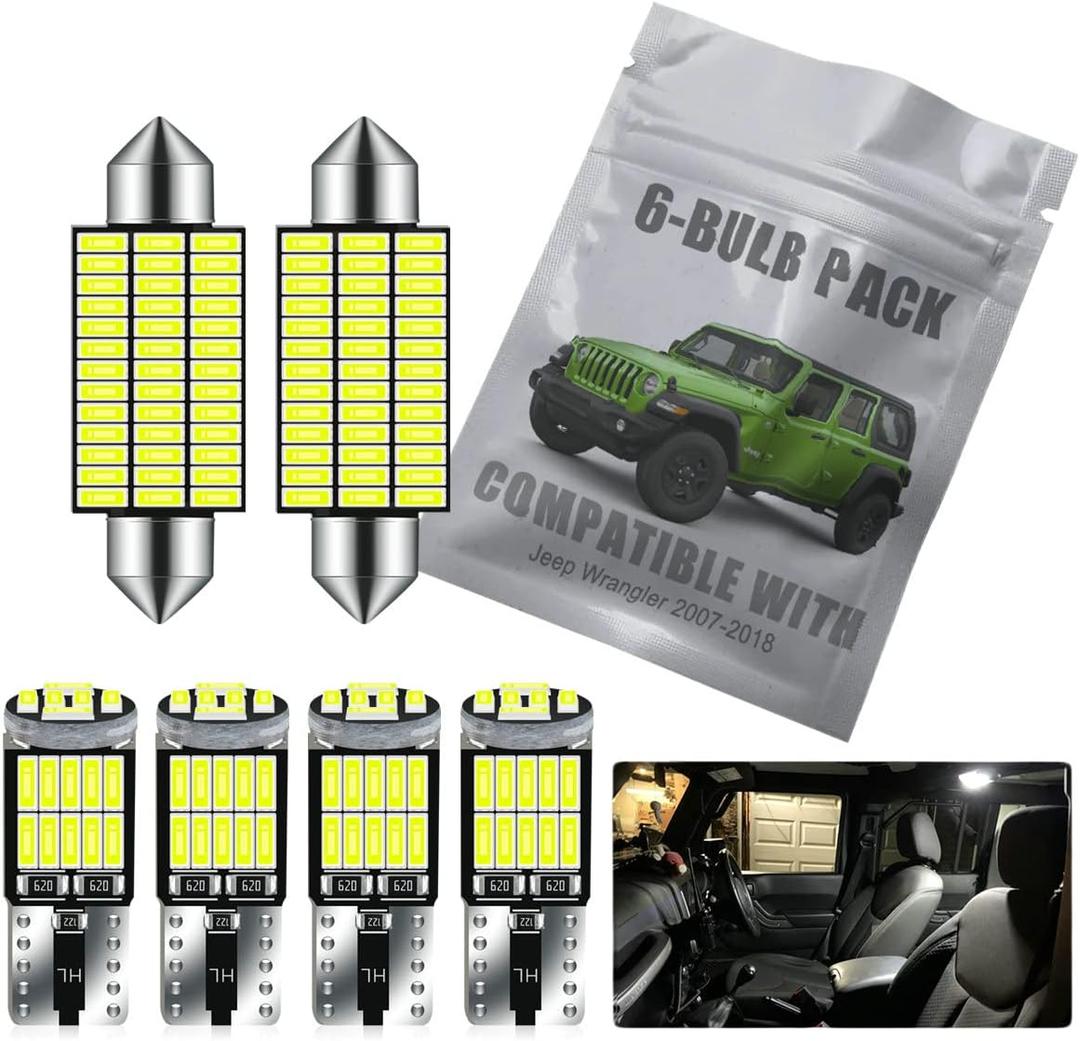 White Interior LED Light Kit Compatible with 2007-2018 Jeep Wrangler JK JKU 2-Door 4-Door Super Bright 6000K Bulbs Accessories Package + License Plate Lights