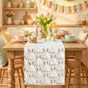 Artoid Mode White Soft Plush Faux Fur Jacquard Pink Ear Bunny Easter Table Runner, Spring Holiday Kitchen Dining Table Decoration for Home Party Decor 13x120 Inch