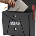 15.7" Width Mailbox Wall Mount with Key Lock & Red Flag, Rust-Proof Metal Mail Box with Waterproof Number Stickers for Outside, Lockable Drop Mail Box for House Apartment 12" H x 4.92" D