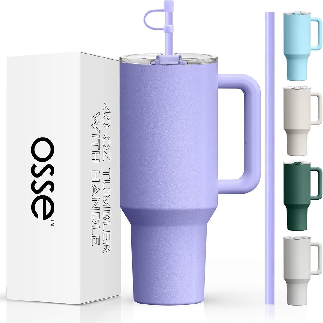 osse 40oz Tumbler with Handle and Straw Lid | Double Wall Vacuum Reusable Stainless Steel Insulated Water Bottle Travel Mug Cup | Modern Insulated Tumblers Cupholder Friendly 