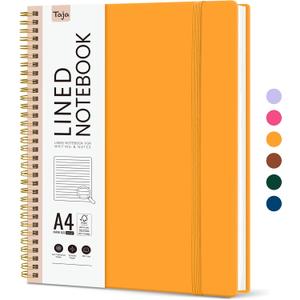 Taja Spiral Lined Notebook, 8.5"x11" Notebooks for Work, Large A4 Journal for Women & Men, College Ruled Journaling Notebook for Writing, Plastic Cover Spiral Journal, Yellow