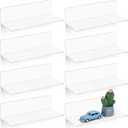 8 Pieces Acrylic Floating Wall Shelves 9 Inches Adhesive Floating Shelf Screwless Shelves Hanging Shelves Small Self Adhesive Display Shelf for Smart Speaker, Action Figures, Security Cameras (White)