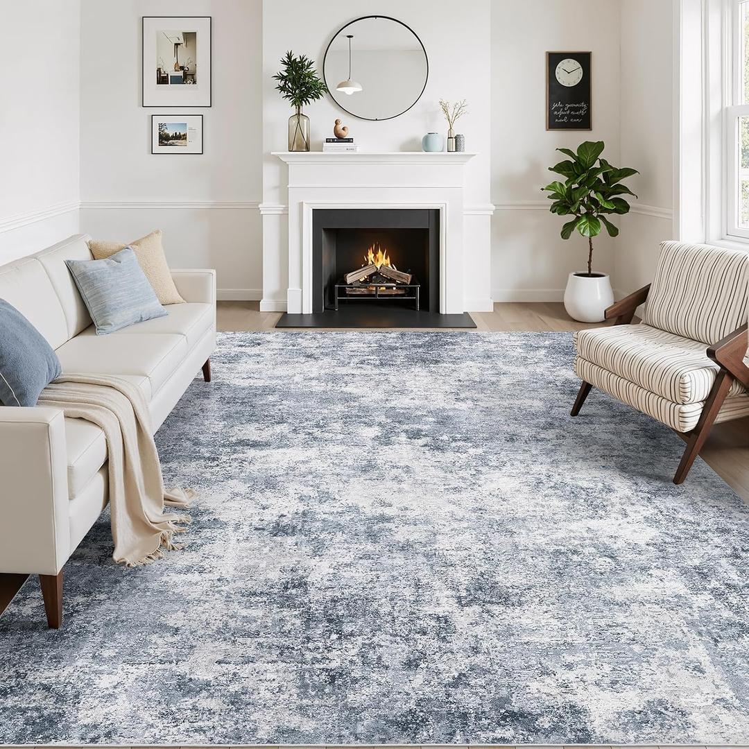WITSHOCK 10x12 Area Rugs for Living Room: Machine Washable - Non Slip Modern Abstract Rug for Bedroom Under Dining - Stain Resistant for Household - Pet Owners (Blue)
