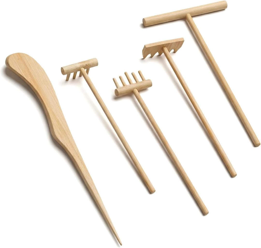 5 Packs Mini Zen Garden Accessories for Desk, Small Hand Rake for Gardening, Rock Sand Tray Tools, Desktop Decor