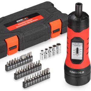 Torque Screwdriver Wrench Set (10-65 In.lb 1) with 29 S2 Alloy Bits & 5 Drive Sockets | 1/4" Socket Adapter for Tools, Bike Repair, Mounting | Includes Portable Case
