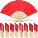 Yinkin 24 Pack Folding Fans Bamboo Handheld Folded Craft Hand Japanese Chinese Fans for Weddings Bridal Dancing Church DIY Decoration Women Kids Gift Party Favors (Red)