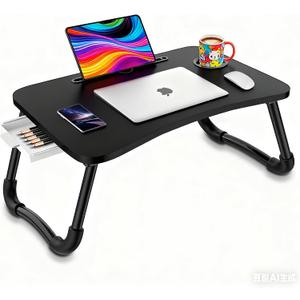 Fayquaze Laptop Bed Table, Portable Foldable Laptop Bed Desk with Storage Drawer and Cup Holder, Lap Desk Lap Stand Tray Table Floor Table Serving Tray for Eating, Reading and Working