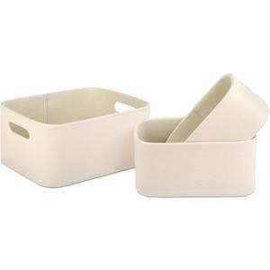 HofferRuffer Faux Leather Storage Baskets Bins with Velvet Lining for Organizing, Storage, Gifts, Set of 3 Nesting Shelf Baskets Decorative Storage Boxes for Home Organization (Cream White)