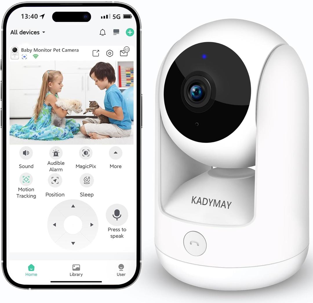 Pet Camera for Dog Cat Indoor with 1-Key-Call and Motion Tracking, 2K 3MP HD Baby Monitor with Phone App, Live Video&Playback with Pan/Tilt Rotating, Wireless WiFi Cameras for Home Security