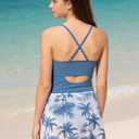 Girls One Piece Swimsuit with Cover Up Spaghetti Strap Cutout Ruched Bathing Suit Criss Cross Straps Swimwear (Blue, 13-4Y)